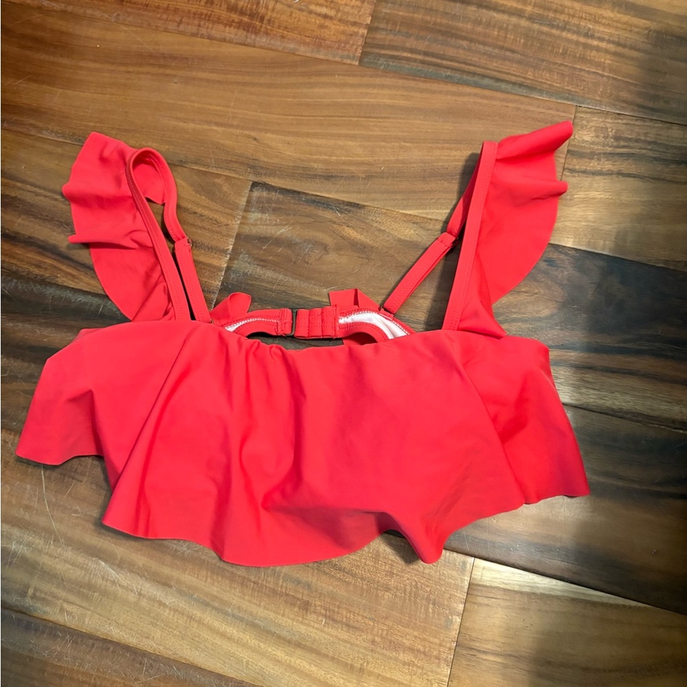 Neon Red Ruffled Women's swim bikini Top by mynah (0631)‎